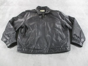 VTG St John's Bay Jacket Mens XXL Black Quilt Lined Leather Bomber Full Zip EUC - Picture 1 of 16