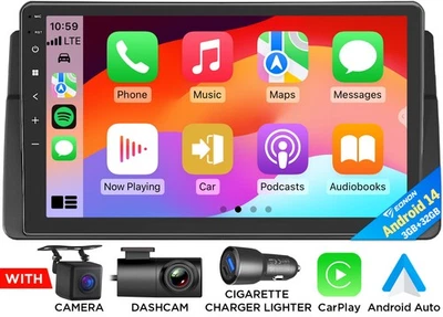 DVR+CAM+Android 14 9" IPS Autoradio Carplay GPS Navi DSP Für BMW E46 318 320 325 - Bild 1 von 4