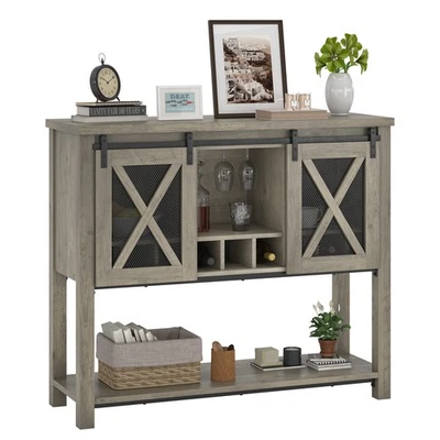 Farmhouse Coffee Bar Cabinet Sideboard Buffet with Sliding Barn Doors - Image 1 of 4