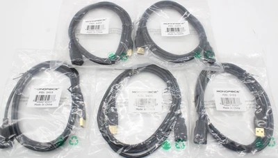 LOT OF 5  MONOPRICE 6ft USB 2.0 A Male to A Female Extension 28/24AWG Cable 5433 - Image 1 of 4