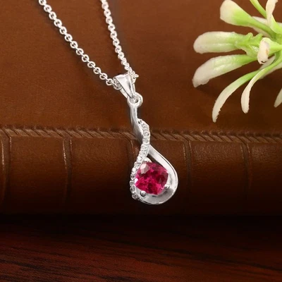 6x6 MM - AAA Quality Burma Red Ruby Cushion, 925 Silver pendant, July Birthstone - Image 1 of 4