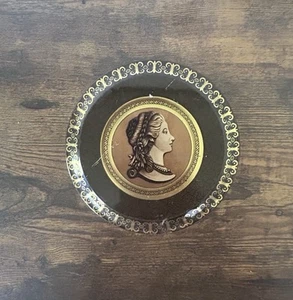 Vintage Meisler Candy Tin marrone e oro ritratto di donna BRASILE - Foto 1 di 13