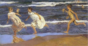 high quality oil painting handpainted on canvas "Running along the beach" - Picture 1 of 1