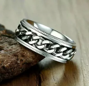 Unisex Silver Spinner Ring Mens Ring Sz 10 Stainless Fidget Ring Fidget Jewelry - Picture 1 of 7