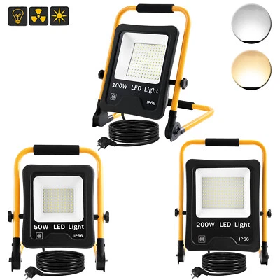 50W-200W LED Fluter Flutlicht + Gelb Stativ Baustrahler Scheinwerfer mit Stecker - Bild 1 von 4