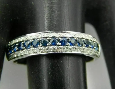 订婚戒指 1.20 克拉蓝宝石和莫桑石戒指 14K 镀白金 — 第 1/4 张图片