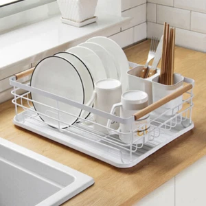 Metal Dish Drainer Rack with Drip Tray Cutlery Holder Plate Rack Kitchen Sink - Picture 1 of 20