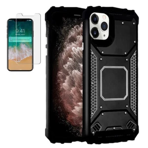 Funda protectora híbrida metálica negra a prueba de golpes + vidrio templado para modelos de iPhone - Imagen 1 de 6