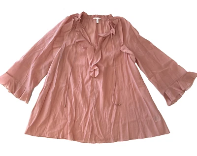 H&M Dress Sz XXL Women’s Cotton Blend Salmon Pink A-line Boho Flare Sleeves - image 1 of 4