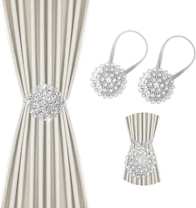 Magnetic Curtain Tiebacks, Sparkling Crystal Flower Holdbacks with High-Elastic - Picture 1 of 12