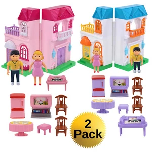 Doll House Playset - Cute Dollhouse Pretend Play Kids Toy 2 Pack - Picture 1 of 7