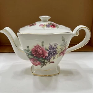 RARE Vintage Crown Dorset Staffordshire England Teapot Floral Rose Gold Trim - Picture 1 of 8