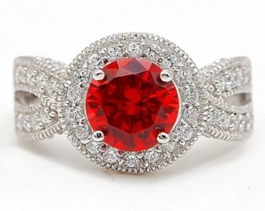 Ring 3 kt Feuergranat & weißer Topas 925 massiv Sterlingsilber Größe 8 U1-1 - Bild 1 von 4