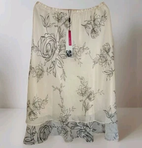 Jacques Vert Ivory & Black Layer Floral Chiffon Skirt | Womens Size UK 16 BNWT - Picture 1 of 21