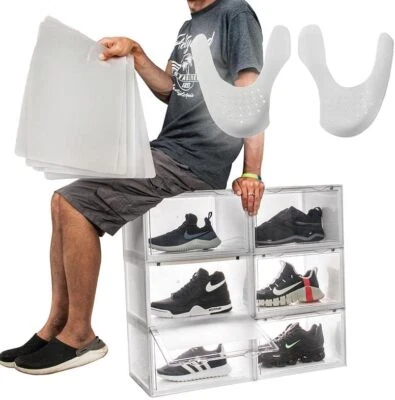 LETUSTO [6 pack] XL Premium Shoe Storage Boxes, (6 Hygiene Pads & Shapers Included)