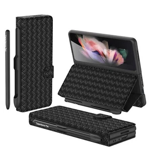For Samsung Galaxy Z Fold 3 5G Luxury Leather Pen Slot Case No Capacitance Pen - Picture 1 of 8