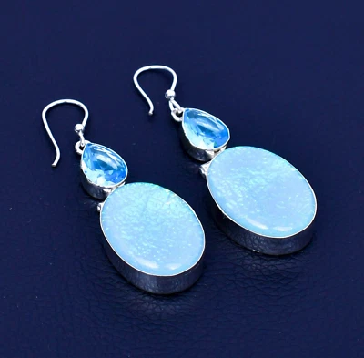 Opale Australiano & Topazio Blu Gemma 925 Orecchini Argento Sterling Per Love - Immagine 1 di 4