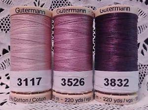 3 purple GUTERMANN 100% cotton hand thread for Quilting 220 yard Spools  - Picture 1 of 1