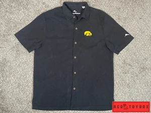 Tommy Bahama Mens Shirt L Black Iowa Hawkeyes Collegiate Silk Hawaiian Palm Tree - Picture 1 of 18