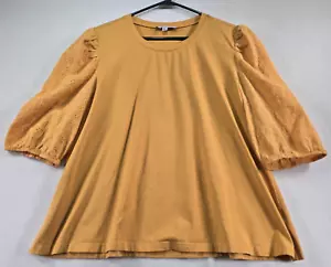 Jack & Avery Top Womens 2X Gold Embroidered Eyelet Sleeves Stretch Cotton Short - Picture 1 of 8