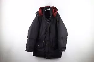 Vtg 90s Streetwear Mens L Faded Duck Down Fill Hooded Puffer Parka Jacket Black - Picture 1 of 21