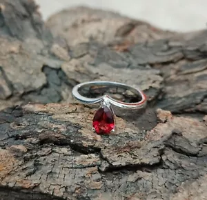 Anillo de plata de ley 925 con piedras preciosas de granate natural talla 6 R-547 - Imagen 1 de 13