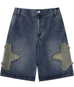 POHADON Y2K Blue Denim Shorts Summer Casual Loose Straight Leg Size S - Picture 1 of 3