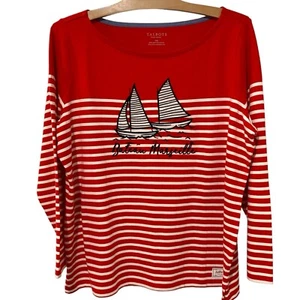 Talbots | Top 3/4 Sleeves Red White Stripes Sailboat Nautical NWT- 1x Petite - Picture 1 of 7
