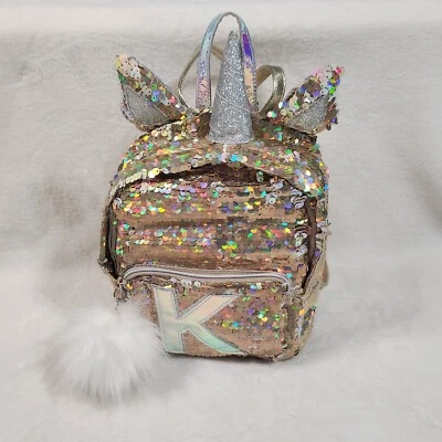 Новый с Ярлыками справедливость золото Flip блестки и кожи единорог мини рюкзак сумочка, инициал K - Изображение 1 из 4