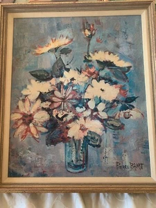 Pierre Barat Signed By Artist 1960s Modern Floral Oil Painting 18X22" Orig Frame - Picture 1 of 10