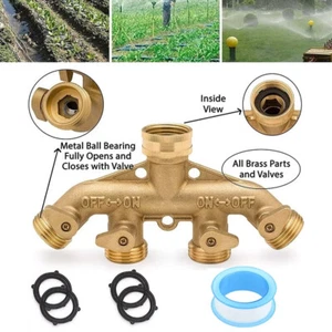 3/4" Solid Brass Double Four Way Tap Garden Connector Adaptor Hose Splitter New - Picture 1 of 17