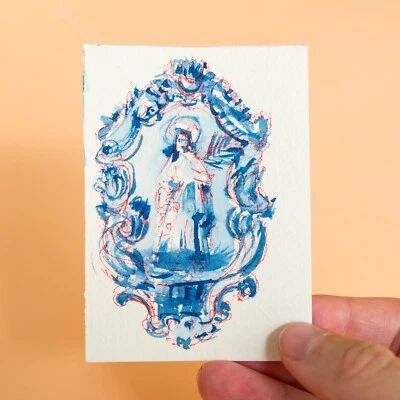 ACEO acuarela original de la iglesia de Lisboa en miradouro Santa Lucía Alfama Foto 1 de 4