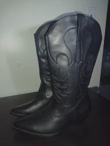 Rouge Black Cowgirl Boots Faux Leather Size 11 - Picture 1 of 5