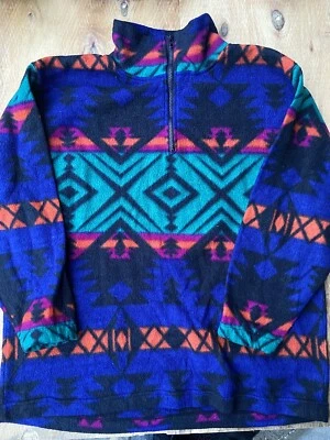 Antigo Pulôver Asteca de Lã Santana Masculino Médio Anos 90 Padrão Tribal Retrô Abstrato - Imagem 1 de 4