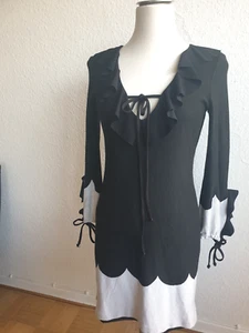 NEU sexy ANA ALCAZAR Jersey STRETCH KLEID Schwarz Weiß m. SCHLEIFEN + VOLANTS 34 - Bild 1 von 9