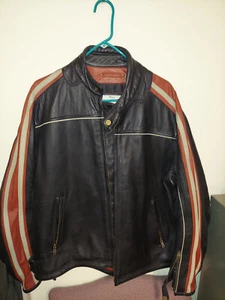 Wilsons M. Julian Black Leather Racer Moto Biker Striped Jacket Men’s - XL - Picture 1 of 3