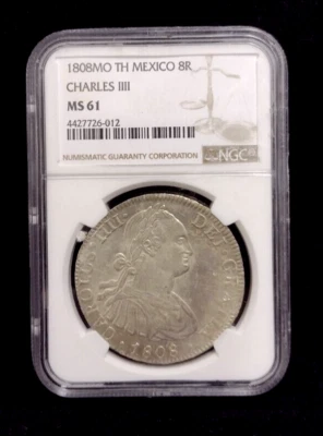 1808MO NGC MS61 TH México 8Reales Charles IIII - Imagem 1 de 4