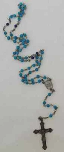 Vintage Rosary Micro Beads Blue Plastic & Silver Tone Crucifix & Dove - Picture 1 of 6