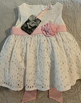 Vestido/Bloomer Blanco Jillian’s Closet 0-3 Meses 100% Algodón Ojales con Acentos Rosa Foto 1 de 4