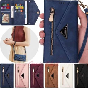 For Samsung S22 Ultra S21 S20 FE S10 S9 S8 Zipper Wallet Flip Leather Case Cover - Picture 1 of 49