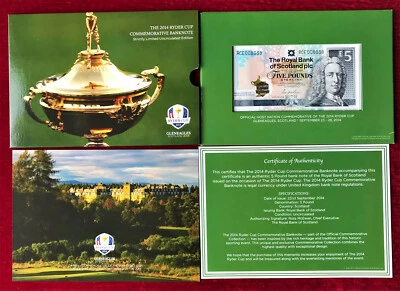 Scotland 2014 RYDER CUP GOLF Commemorative £5 W/FOLDER Pick-369 Polymer UNC - Image 1 of 2