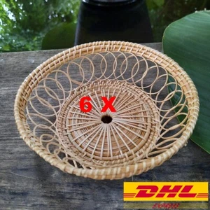 6pcs Rattan Plate Round Thai Food Fruit Tray Bowl Traditional Wicker Serving 6" - Picture 1 of 11