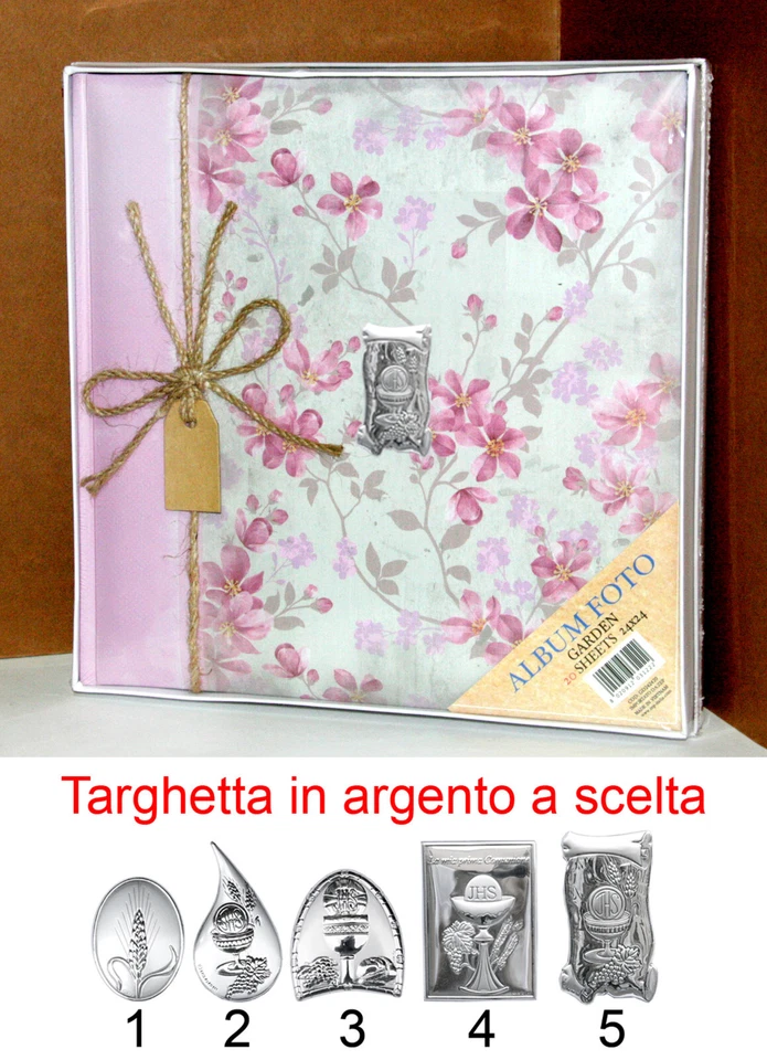 Album fotografico Comunione targa argento 24x24 20 fogli Garden rosa - Immagine 1 di 1