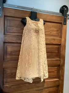 Vintage 1960s Gold Lace Crepe Sateen Dress Formal Mini Dress Small-Med Mod - Picture 1 of 15