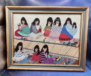 Fertiges Nadelspitze Kunstwerk Südwesten Warten am Bahnhof gerahmtes Bild - Bild 1 von 24