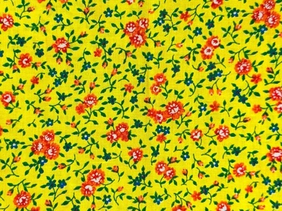Yellow Calico Fabric Ditsy Floral Vintage Cotton Orange Red Small Flowers 52x22” - Image 1 of 4