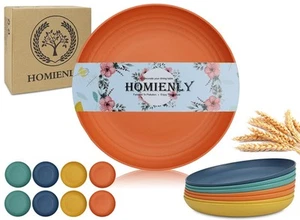 Homienly Wheat Straw Dinner Plates Set of 8 - Alternative to Plastic, Microwa... - Picture 1 of 7