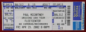 Paul McCartney - Biglietto concerto 2002 - DRIVING USA TOUR - FLEETCENTER - Boston - Foto 1 di 2