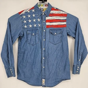 Vintage Panhandle Slim Shirt Mens Large Button Up USA Flag Stars Long Sleeve - Picture 1 of 11