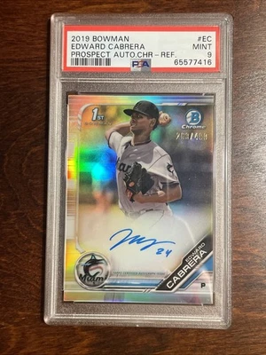 2019 Bowman Chrome Edward Cabrera Refractor 1st Rookie Auto #d /499 PSA 9 - Image 1 of 3